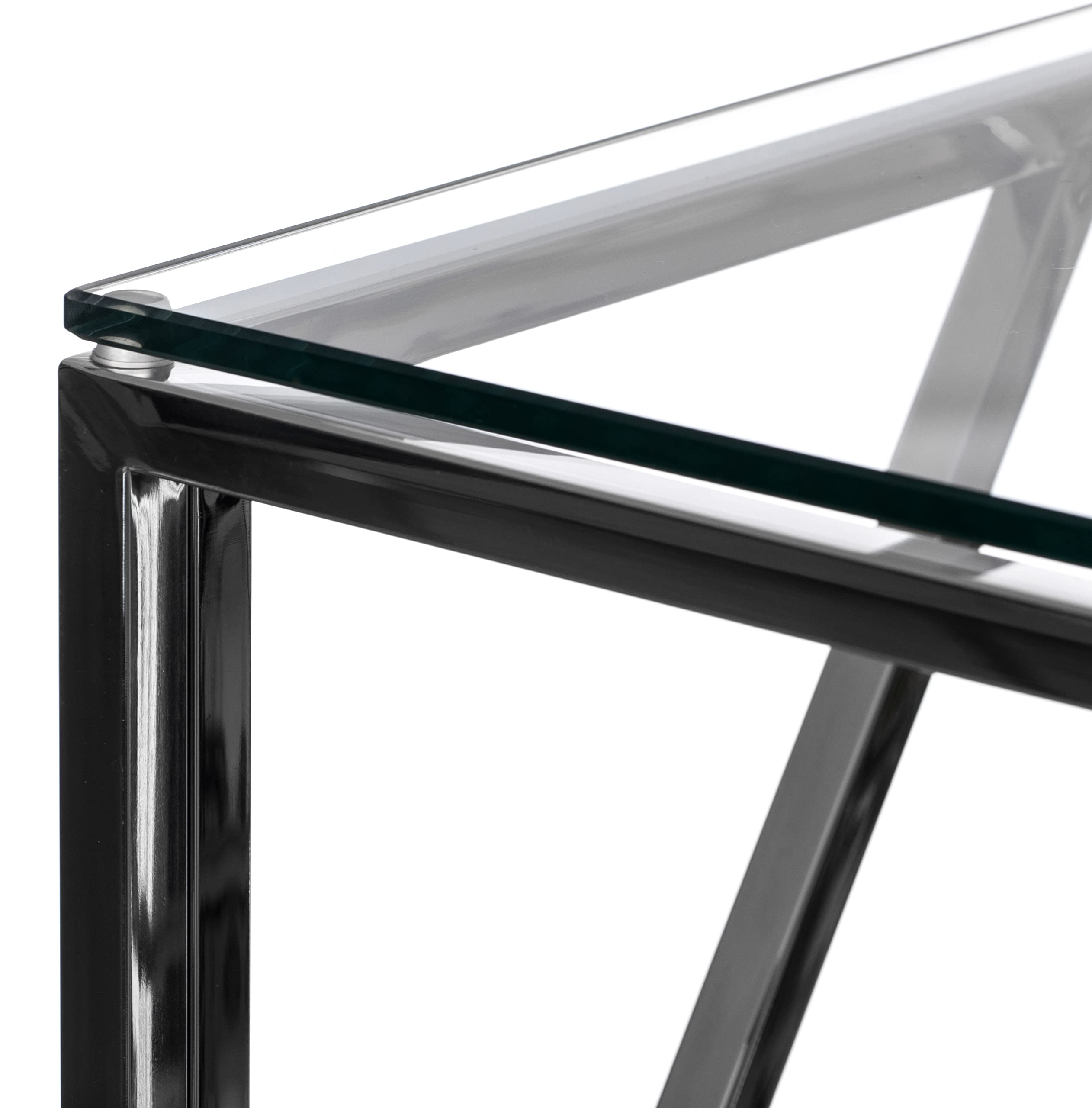 Modern Square End Side Table with Tempered Glass Top - Silver Metal Coffee Table for Living Room, Bedroom & Office Decor