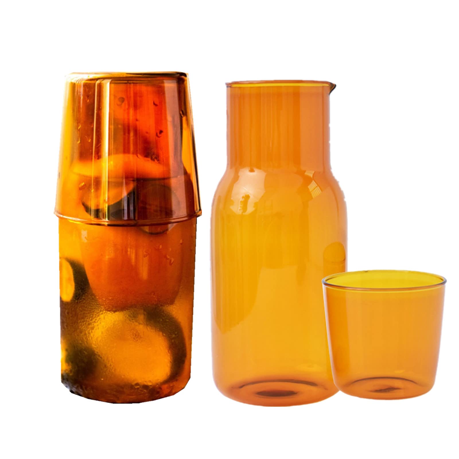 2-Piece Glass Carafe and Cup Set - 17.5 oz Heat-Resistant Water Pitcher with Drinking Glass for Bedside, Juice, Lemonade | Nightstand Essential for Hydration, Mouthwash, and Easy Cleaning