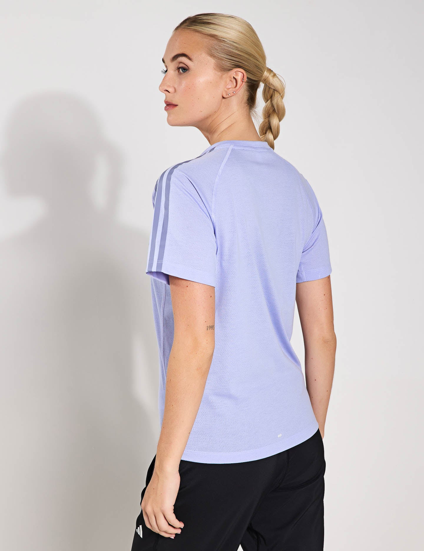 Own the Run 3 Stripes T-Shirt - Violet Tone Athletic Tee for Running, Gym & Casual Wear | Lightweight Breathable Performance Shirt
