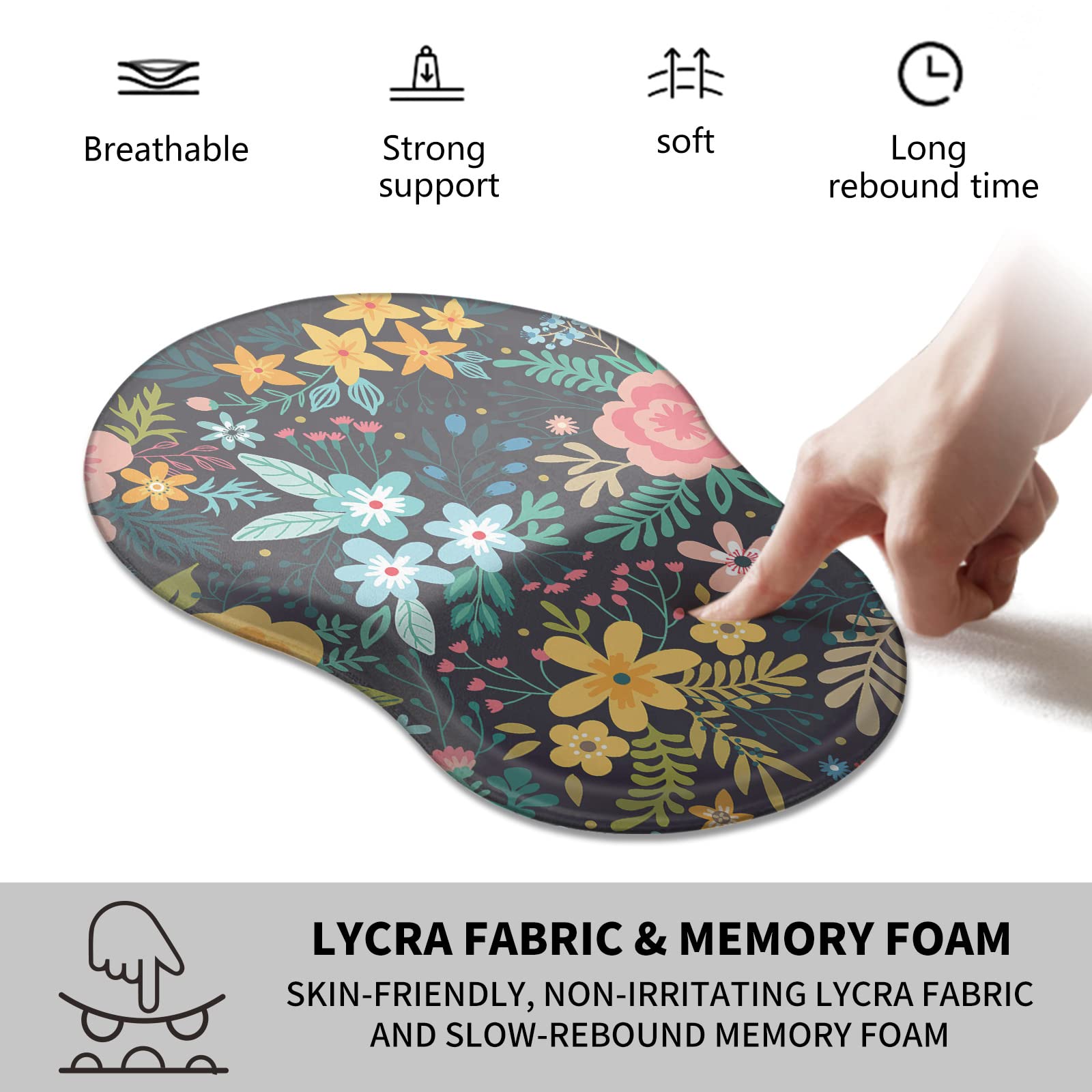 Ergonomic Mouse Pad with Wrist Rest Support - Thick Non-Slip PU Base for Pain Relief & Carpal Tunnel Prevention - Wireless Mouse Compatible - Floral Blooming Flowers Design - Perfect for Office, Gaming & Home Computer Use