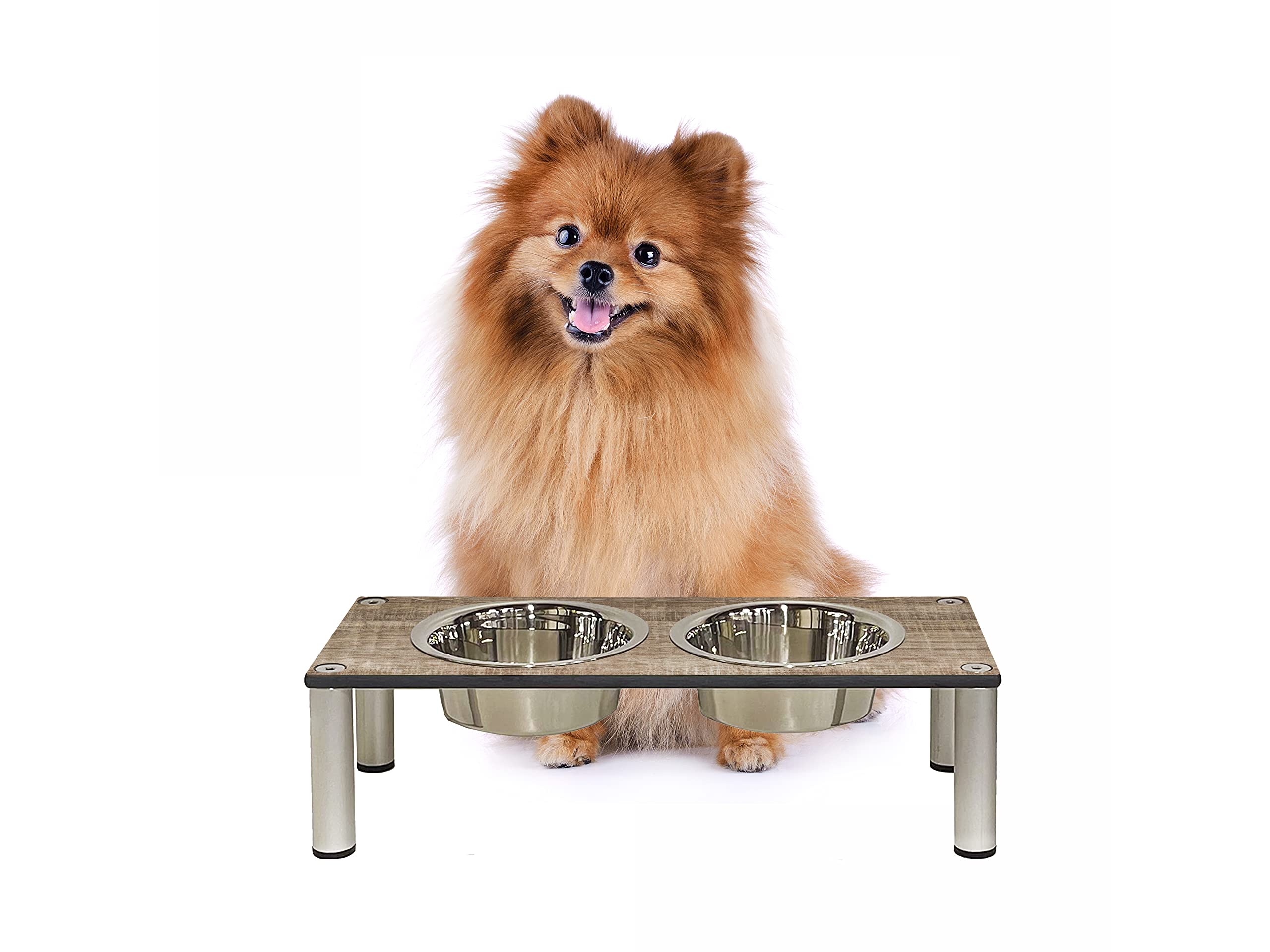 Elevated Pet Bowls for Cats and Dogs - Adjustable Height Stainless Steel Dog & Cat Feeder with Aluminum Stand - Perfect for Small, Medium & Large Pets - Indoor/Outdoor Use - Ideal for Home, Yard, or Travel (Amaretto, Small)