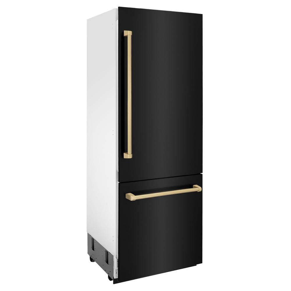 ZLINE Autograph Edition 30 Inch Built-In Bottom Freezer Refrigerator - 16.1 cu ft Capacity, Black Stainless Steel with Champagne Bronze Accents, Water Dispenser & Ice Maker - Perfect for Modern Kitchens, Open Concept Homes & Luxury Appliances Collection (RBIVZ BS 30 CB)