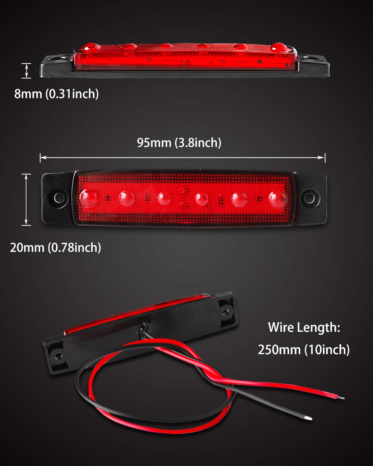 10PCS Waterproof LED Marine Lights for Boat Deck, Transom, Cockpit - 12V Red Interior Lighting for Night Fishing & Cabin Illumination
