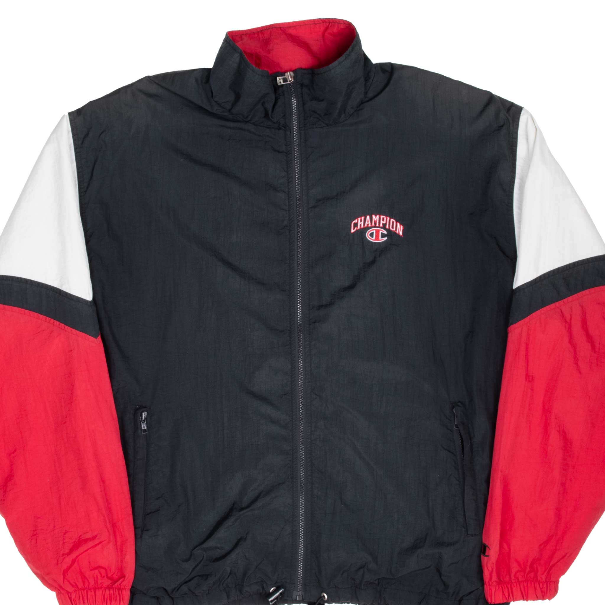 Vintage Champion Black & Red Windbreaker Jacket 1990s XL - Retro 90s Sportswear for Men, Streetwear Fashion, Casual Outdoor Wear & Gym Workout Jacket