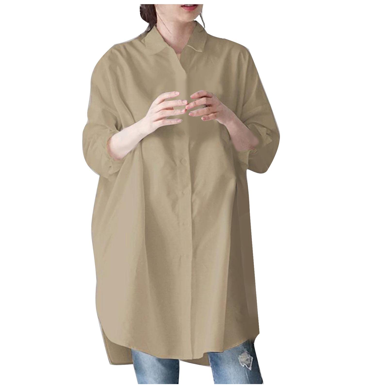 Women's Long Sleeve Button Down Shirt - Black/White High-Low Hem Tunic for Work & Casual