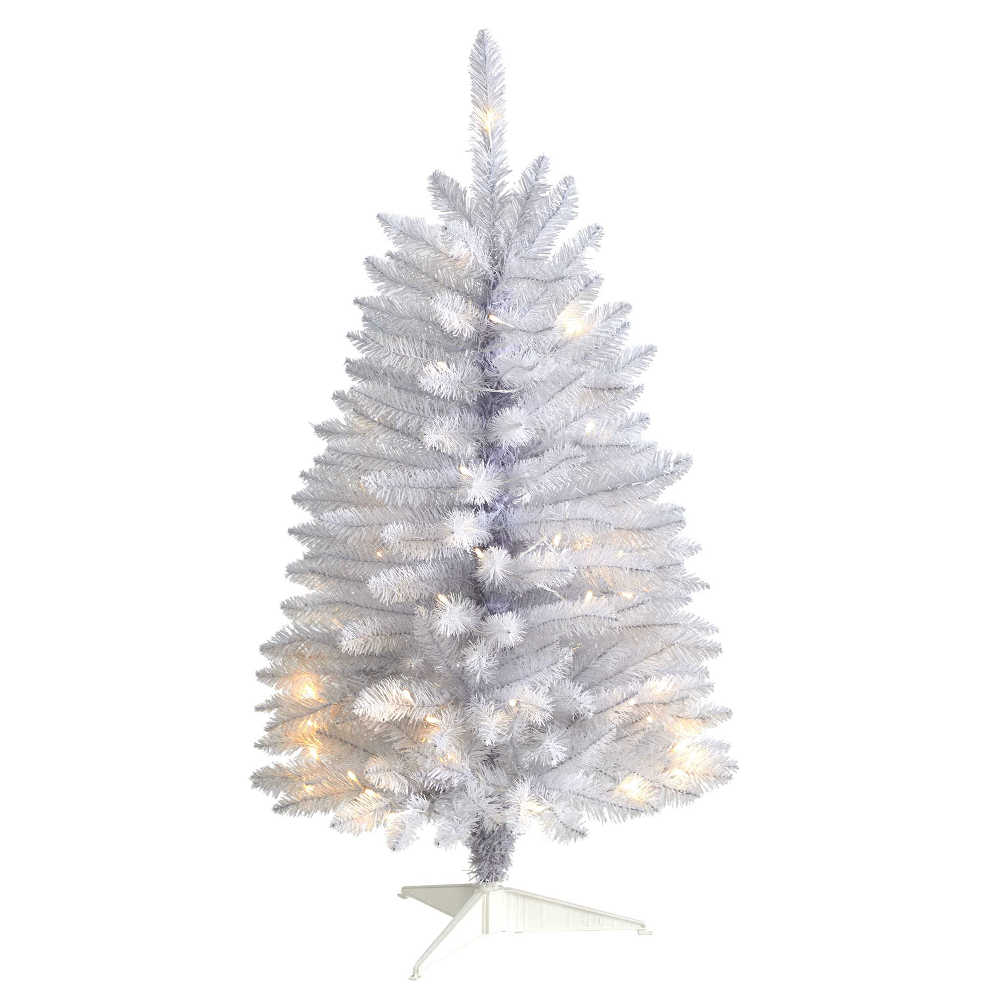 Nearly Natural 3ft Slim White Artificial Christmas Tree with 50 Warm White LED Lights & 161 Bendable Branches | Perfect for Small Spaces, Apartments, Office Decor & Holiday Displays