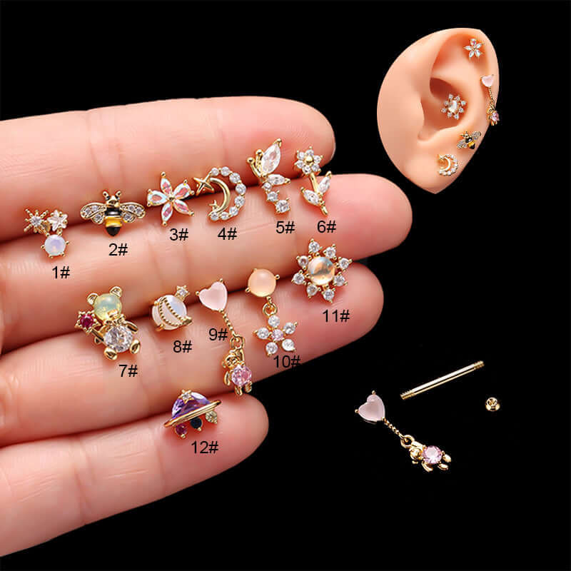 20G Helix Cute Animal Conch Stud Earrings for Cartilage Piercing | Trendy Jewelry for Women & Teens | Perfect for Everyday Wear & Special Occasions