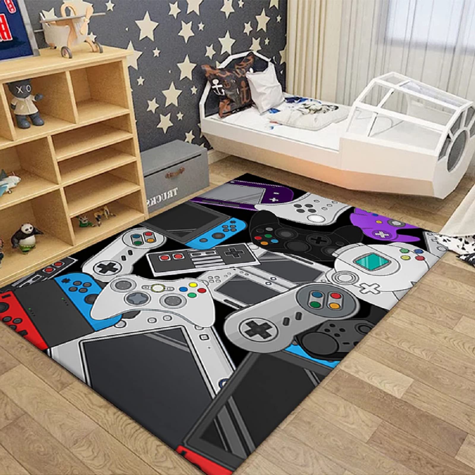 Non-Slip Gaming Rug for Kids - 120x160cm Velvet Carpet with Controller Design, Perfect for Bedrooms, Playrooms & Living Room Decor | Durable Floor Mat for Gamers