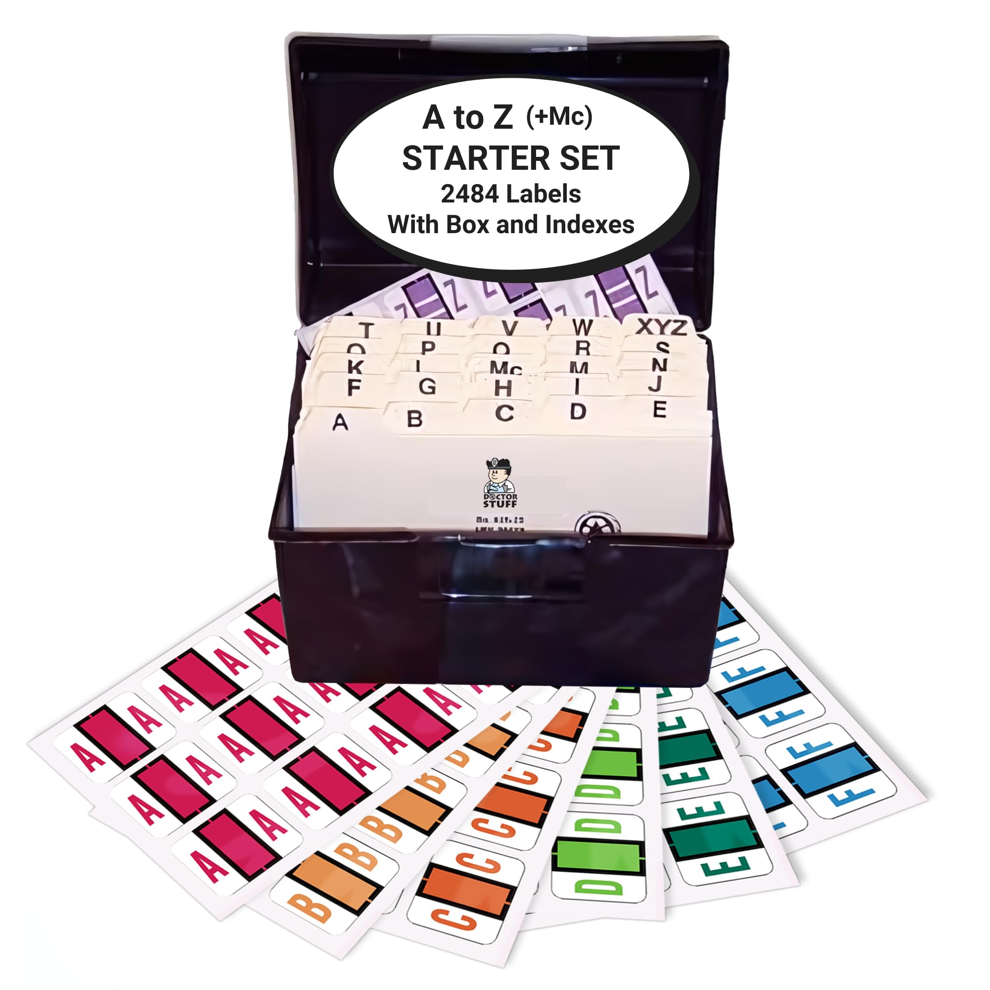 A to Z Alphabet Labels for File Folders - 2484 Color-Coded Medical Chart Stickers with File Box & Indexes | Compatible with Smead BCCR/BCCS | Perfect for Doctor Offices, Medical Records & Office Organization