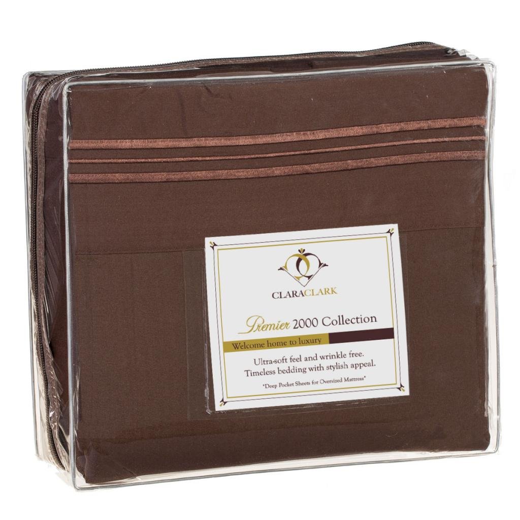 Clara Clark Micro Silk Queen Size Bed Sheet Set - Chocolate Brown, 4-Piece Luxury Soft Silky Sheets for Ultimate Comfort - Perfect for Bedroom, Hotel, and Guest Room Use