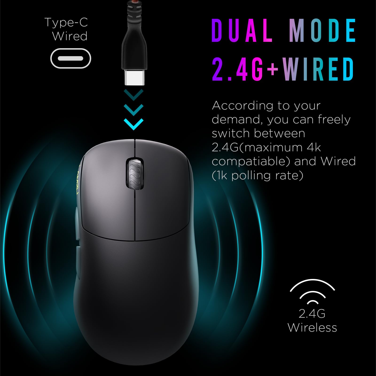 Lamzu Thorn Wireless Gaming Mouse - Ultra Lightweight 52g, Optical Switches, 26000 DPI, Ergonomic Design, Nordic 52840 MCU, PAW3395 Sensor - Black (Perfect for FPS, MOBA & Esports Gaming)