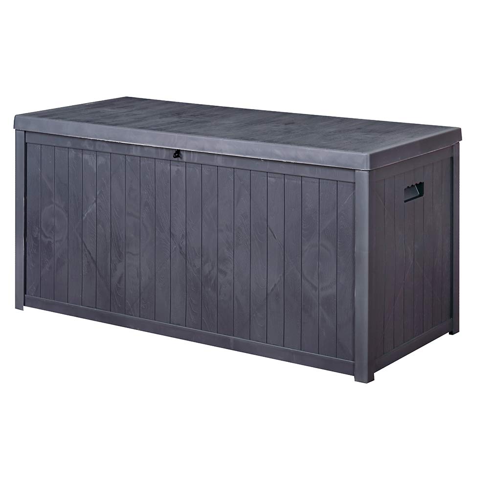 **AINFOX Outdoor Deck Storage Box - Weatherproof Plastic Bench Seat with Storage for Patio, Garden & Backyard - Dark Grey - Perfect for Cushions, Toys & Outdoor Gear**