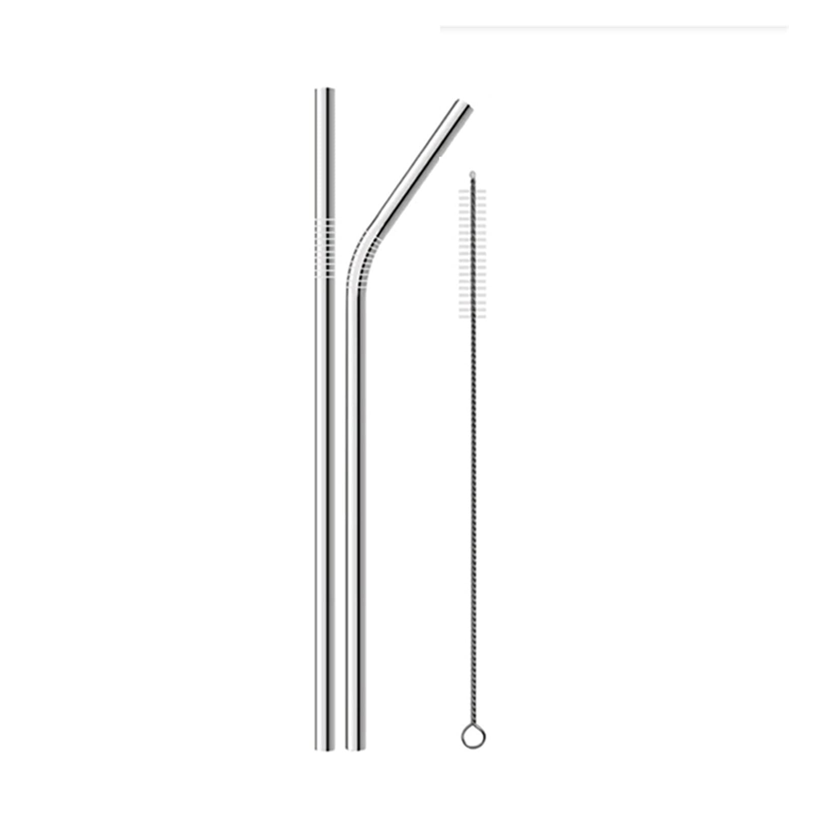 Eco-Friendly Reusable Stainless Steel Straws Set - 2 Pack Silver Metal Drinking Straws with Cleaner Brush (Straight & Bent) for Smoothies, Iced Coffee & Cocktails at Home or Travel