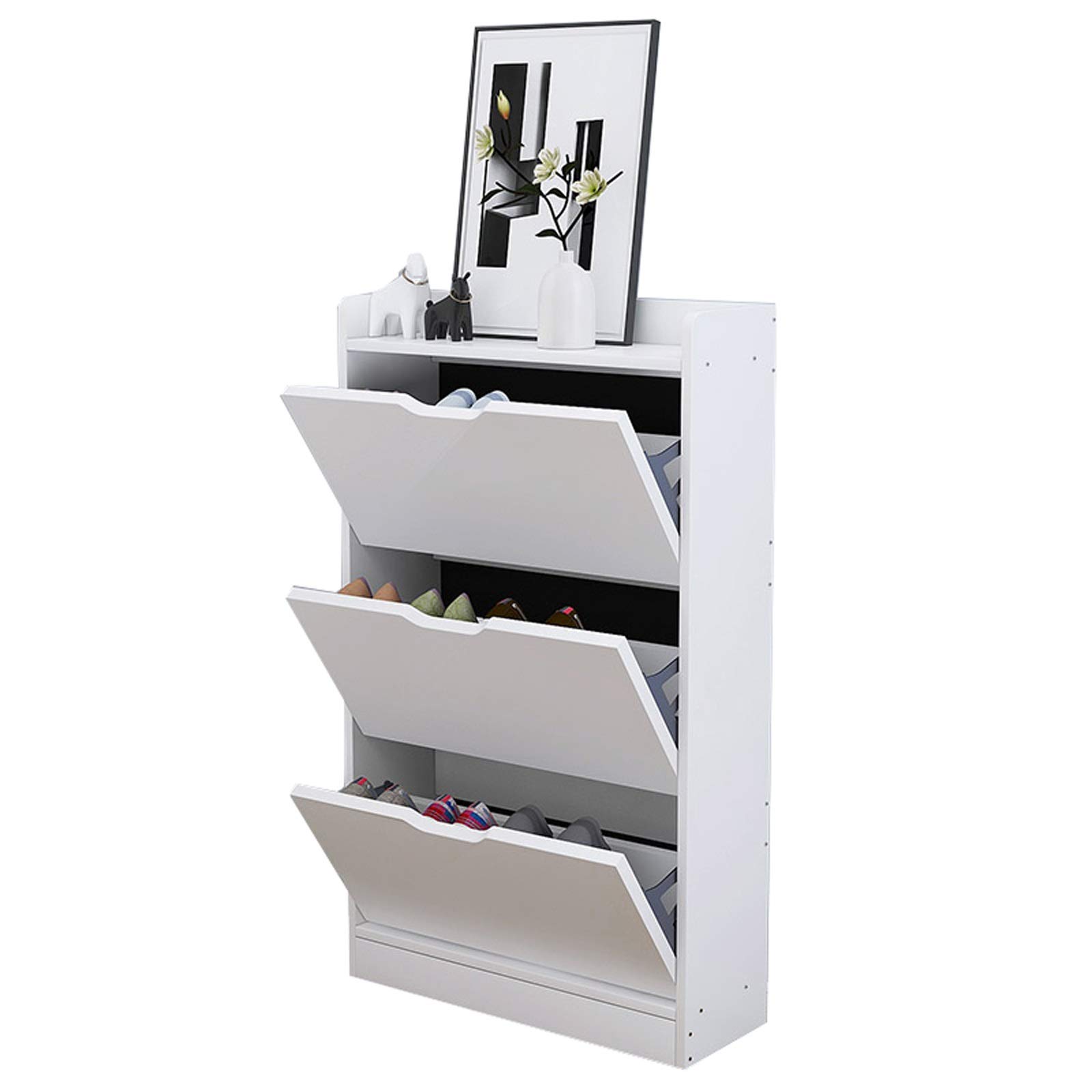 2-Tier Shoe Rack with Dustproof Design - Slim Storage for Hallway & Bedroom - White (50x17x115cm)