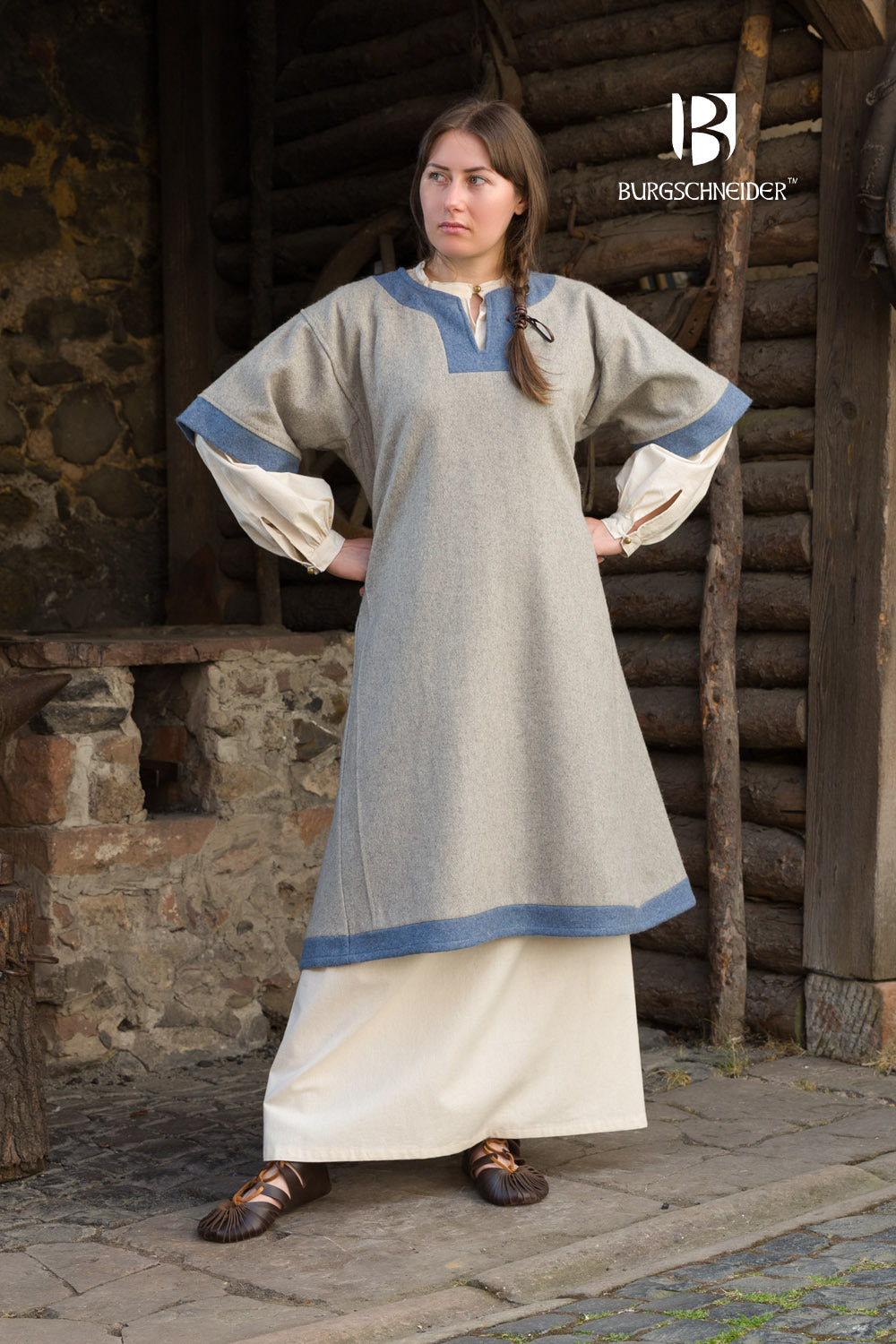 Luiza Light Grey/Light Blue Russian Style Dress - Elegant Traditional Floral Embroidery Maxi Dress for Women | Perfect for Parties, Weddings & Special Occasions