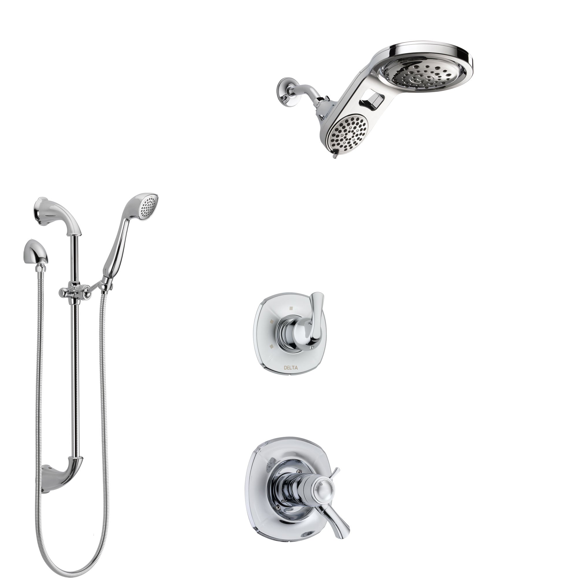 Delta Addison Chrome Finish Shower System - Dual Thermostatic Control Handle, Diverter, Dual Showerhead & Hand Shower with Slide Bar SS17T9216 | Perfect for Modern Bathroom Renovations & Spa-Like Shower Experience