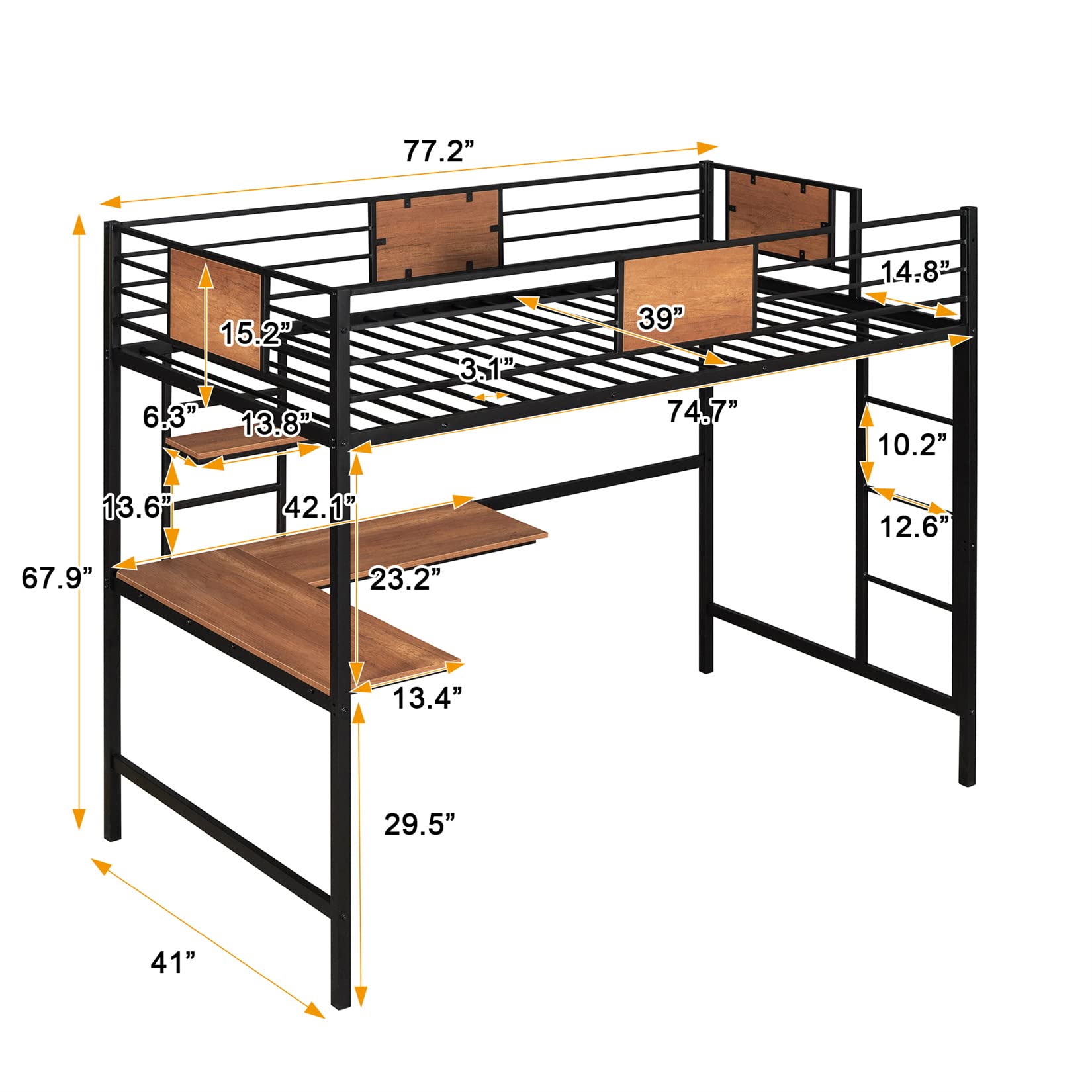 **Black Twin Loft Bed with Desk & Bookcase - Sturdy Metal Bunk Bed for Kids with Ladder & Safety Guard Rail - Perfect for Small Bedrooms, Dorms, or Shared Kids' Rooms**
