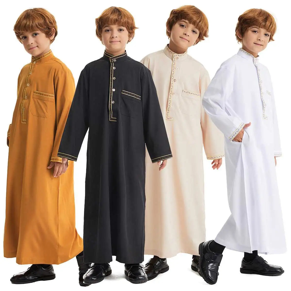 Stylish Middle Eastern Arab Boy Thobe Thawb with Pockets - Perfect for Eid, Weddings & Special Occasions