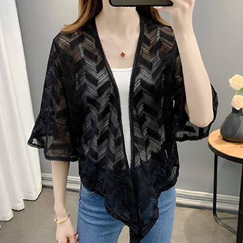 Women's Lightweight Sun Protection Cardigan Jacket - Summer Cover-Up Shawl Sweater (Black, Small) | Perfect for Beach, Travel & Outdoor Activities