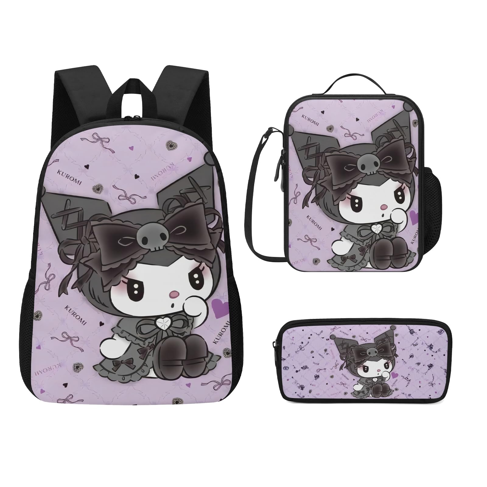 Cute Cartoon Backpack Set for Girls - 17 Inch School Backpack, Insulated Lunch Bag & Pencil Case - Perfect for School, Travel & Daily Use