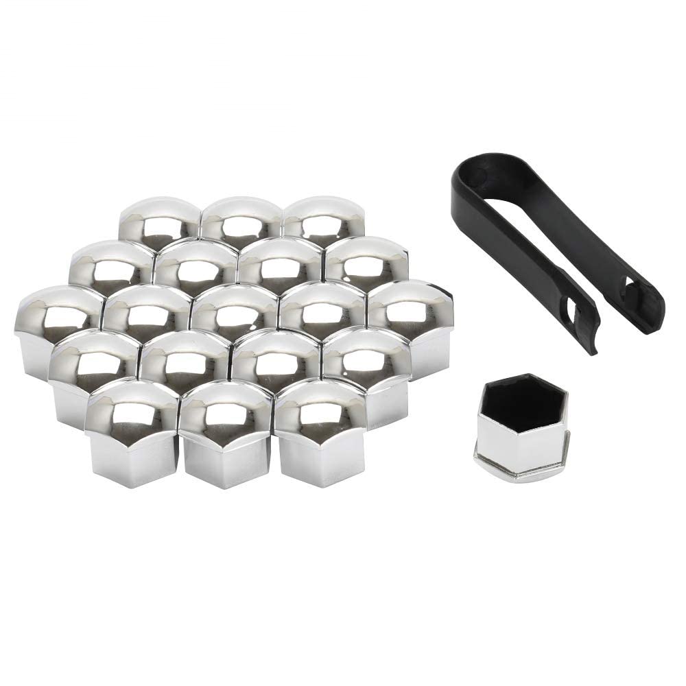 Universal 19mm Car Wheel Nut Covers - Silver Bolt Caps & Tyre Dust Screw Protectors (20pcs/Set) - Perfect for Alloy Wheel Protection & Custom Car Styling