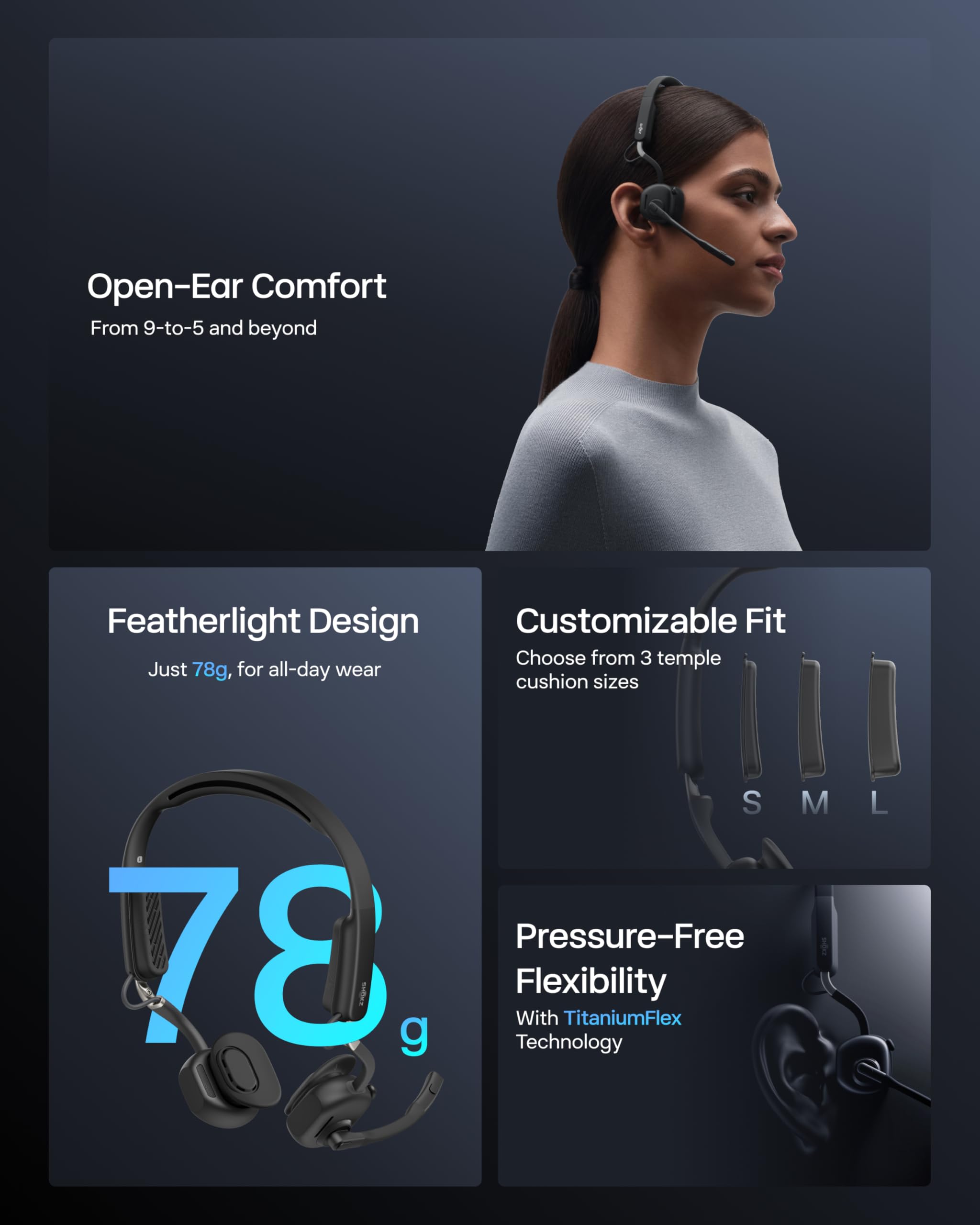 SHOKZ OpenMeet UC Wireless Open-Ear Bluetooth Headset with Noise Cancelling Mic for PC & Mac - USB-A Dongle, Mute Button, Custom Fit & Smart App Control - Perfect for Remote Work, Video Calls & Office Meetings (Model C610 UC)