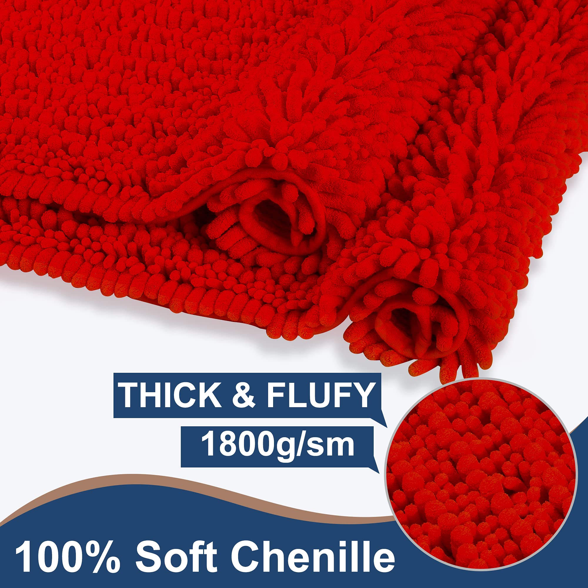 FLOLEOPA Soft Plush Microfiber Bathroom Rugs - Super Absorbent Non-Slip Machine Washable Bath Mat for Shower, Tub & Bathroom Floor (20x32 Inches, Red) - Perfect for Bathroom Safety & Comfort, Quick-Drying Floor Mat for Wet Areas