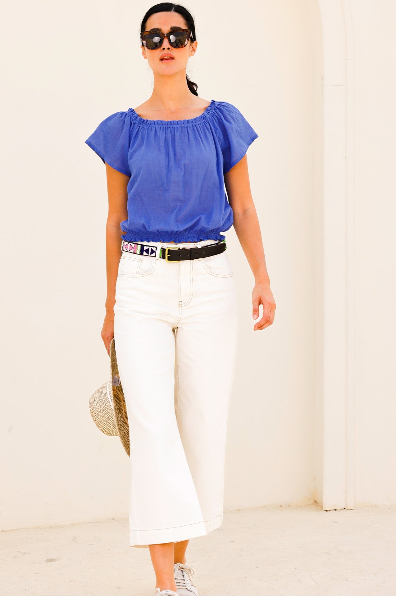 Ilana Frill Organic Cotton Gauze Top - Breathable Women's Blouse in Dazzling Blue | Boho Chic Summer Outfit for Beach, Vacation & Casual Wear