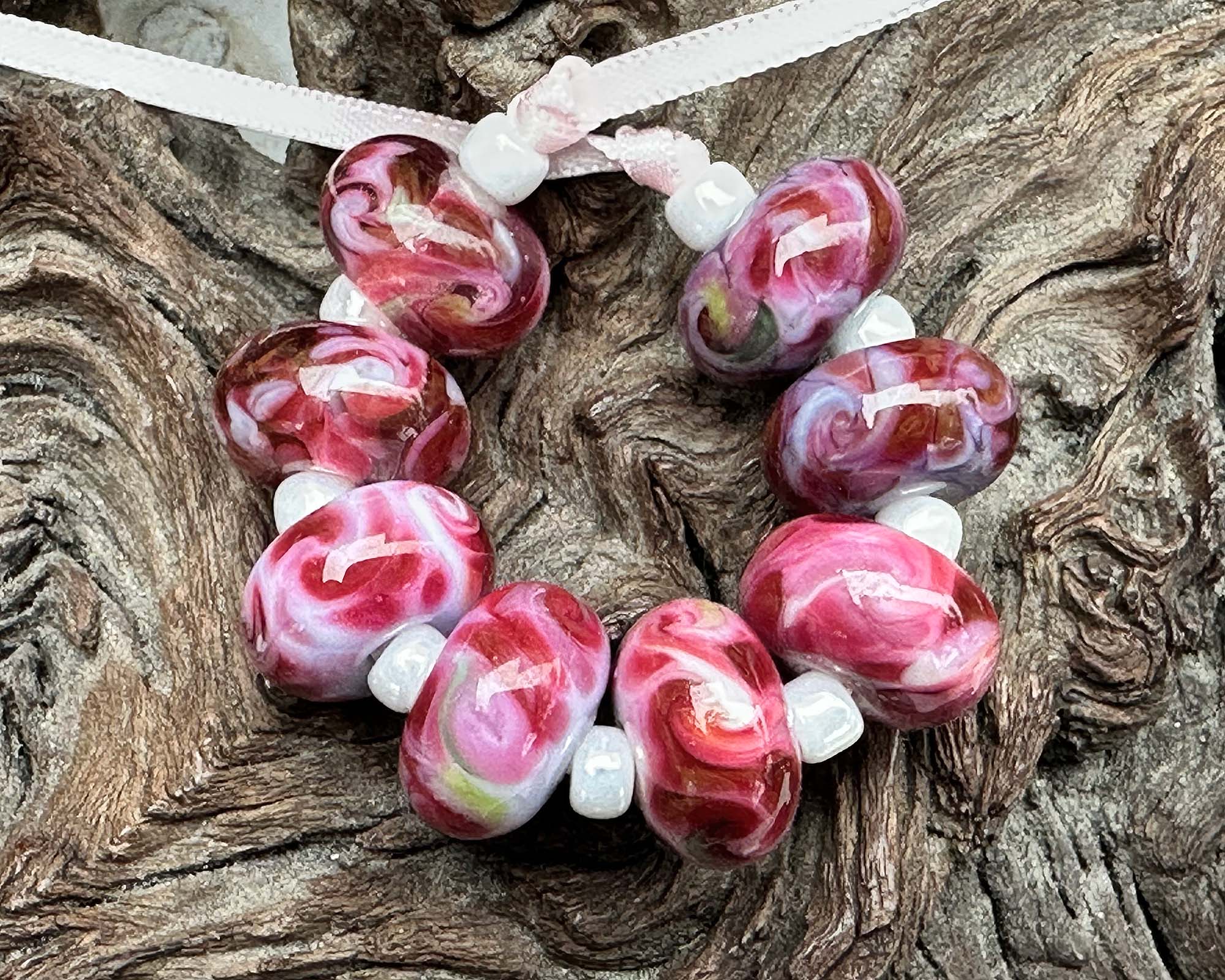 8 Fuchsia Pink Mosaic Lampwork Glass Beads Set for Jewelry Making - DIY Bracelet, Necklace & Craft Projects - Perfect for Bohemian Style Accessories