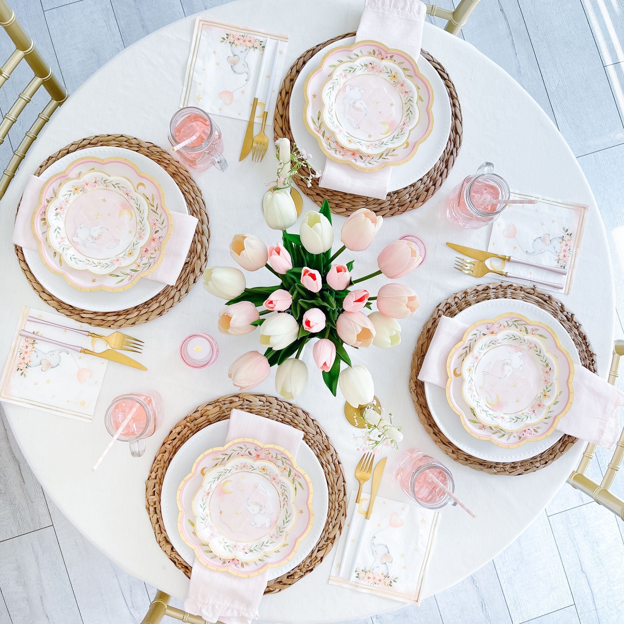Premium Pink Elephant Baby Shower Paper Plates - 7 Inch Set of 16 - Perfect for Gender Reveal Parties, Baby Showers & Nursery Decorations