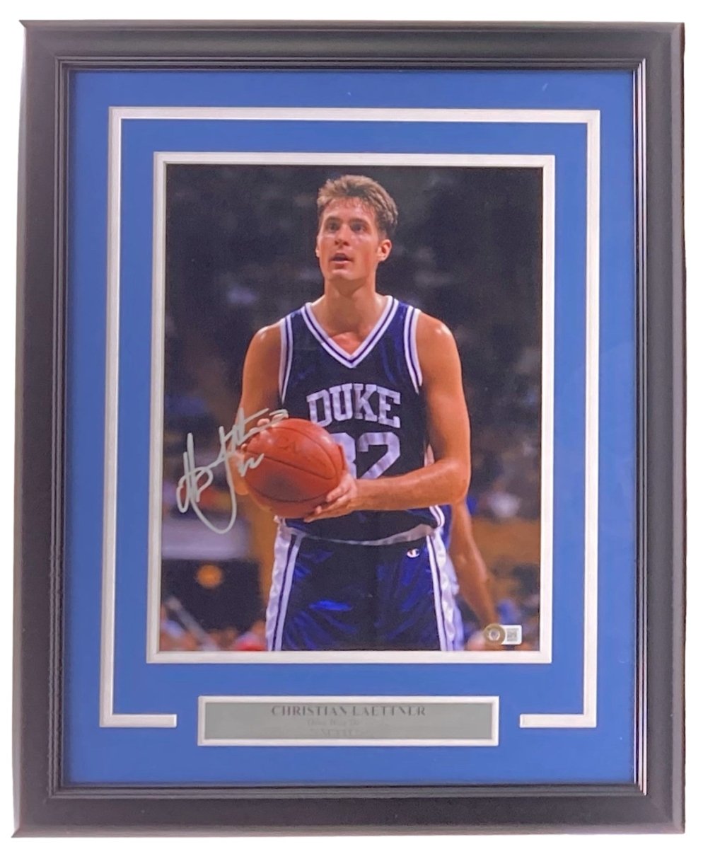 Christian Laettner Autographed 11x14 Framed Duke Blue Devils Basketball Photo - Perfect for Sports Memorabilia Collections, Man Cave Decor, and Duke Fan Gifts
