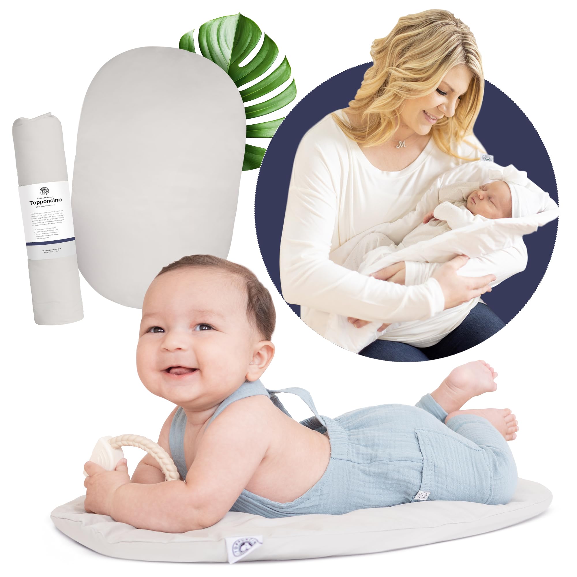 Montessori Baby Topponcino - Organic Grey Infant Support Pillow for Newborns | Authentic Montessori Design for Holding, Feeding & Tummy Time | Multifunctional Baby Mat for Nursery, Daycare & Home Use