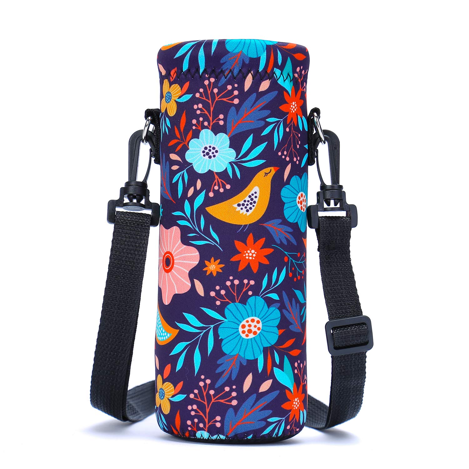 Amary 500ML Neoprene Insulated Water Bottle Carrier Bag with Adjustable Shoulder Strap - Leakproof Cover for Stainless Steel, Glass & Plastic Bottles (16.9OZ) - Perfect for Hiking, Gym, Travel & Outdoor Activities (Birds Pattern)