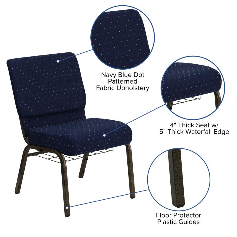 FLASH HERCULES Series 21''W Church Chair with Book Rack - Beige Fabric & Copper Vein Frame - Perfect for Churches, Chapels, and Event Venues