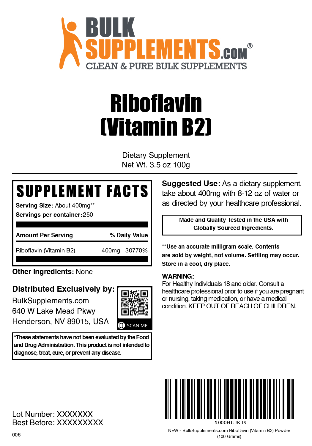 Pure Riboflavin (Vitamin B2) Powder Supplement - 100% Natural Energy Booster for Skin, Eyes & Metabolism - Perfect for Smoothies, Baking & Daily Nutrition
