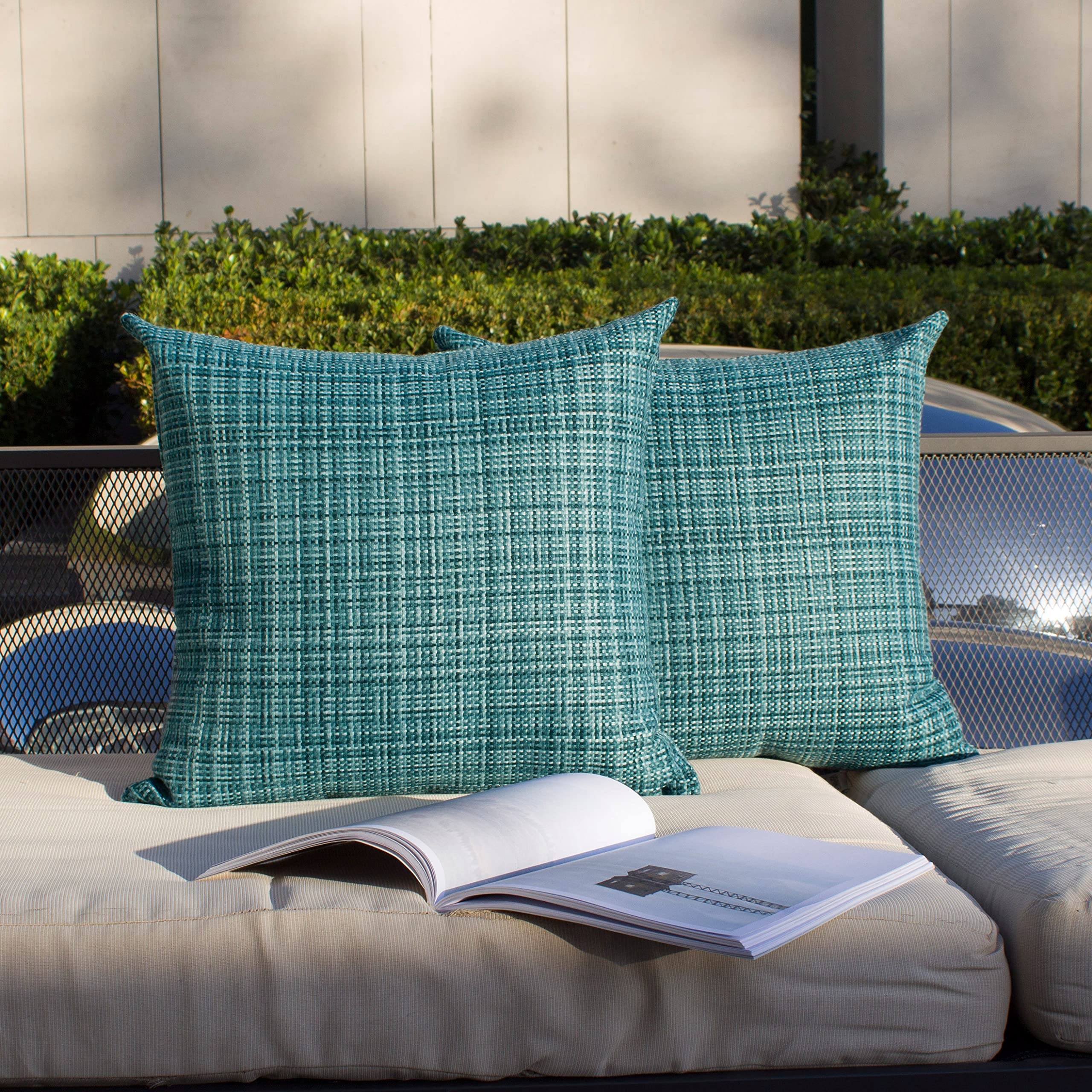 Kevin Textile 2-Pack Waterproof Outdoor Pillow Covers - 24x24 Inch Teal Decorative Throw Pillow Cases for Sofa, Couch, Patio & Garden - Perfect for Outdoor Furniture, Poolside Lounging & Weather-Resistant Home Decor