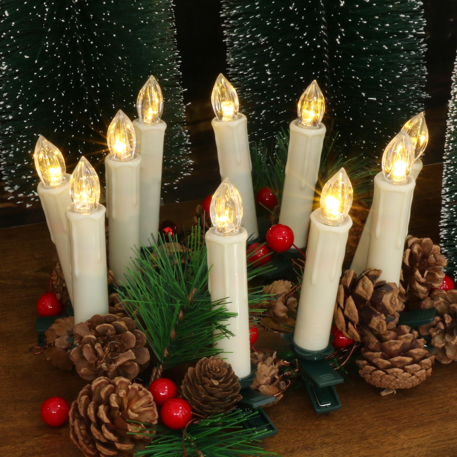PChero 20-Pack Battery Operated Flameless Window Candles with Timer & Remote - Waterproof Flickering Taper Candles for Christmas Tree, Halloween, Home Decor - Perfect for Holiday Lighting, Window Displays & Party Decorations
