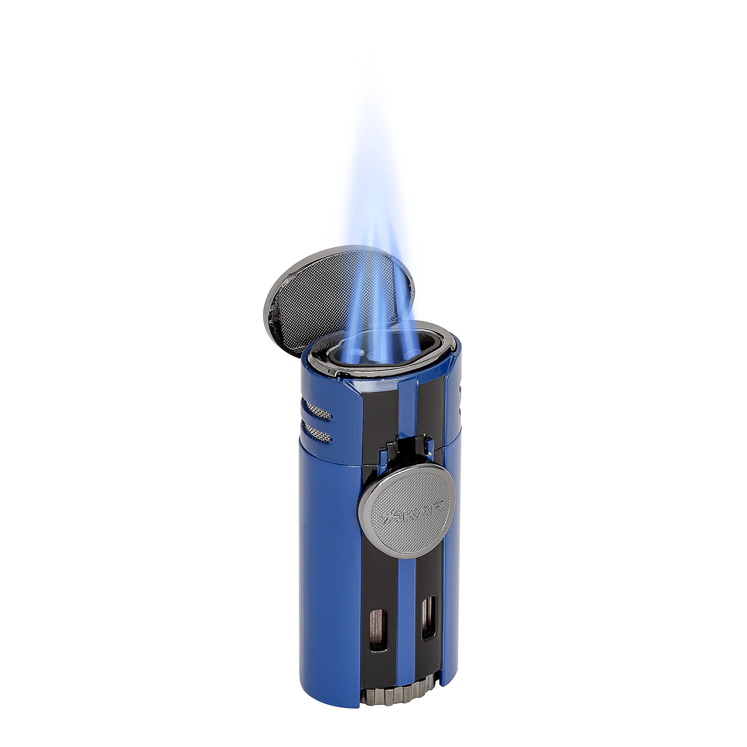 Premium Xikar HP4 Diamond Quad Flame Cigar Lighter with In-Line Fuel Adjustment & Oversized Fuel Window - Blue (Gift Box Included) - Perfect for Cigar Aficionados, Outdoor Enthusiasts & Luxury Gifting
