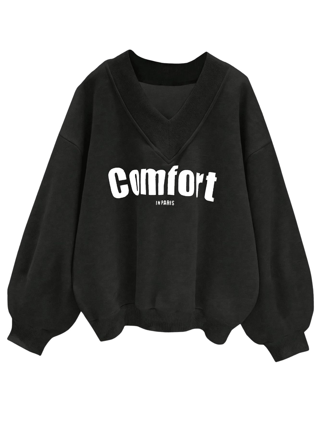 Trendy Women's Long Sleeve V-Neck Drop Shoulder Sweatshirt Pullover - Cozy Fall Outfits for Casual Wear, Lounge & Street Style Fashion
