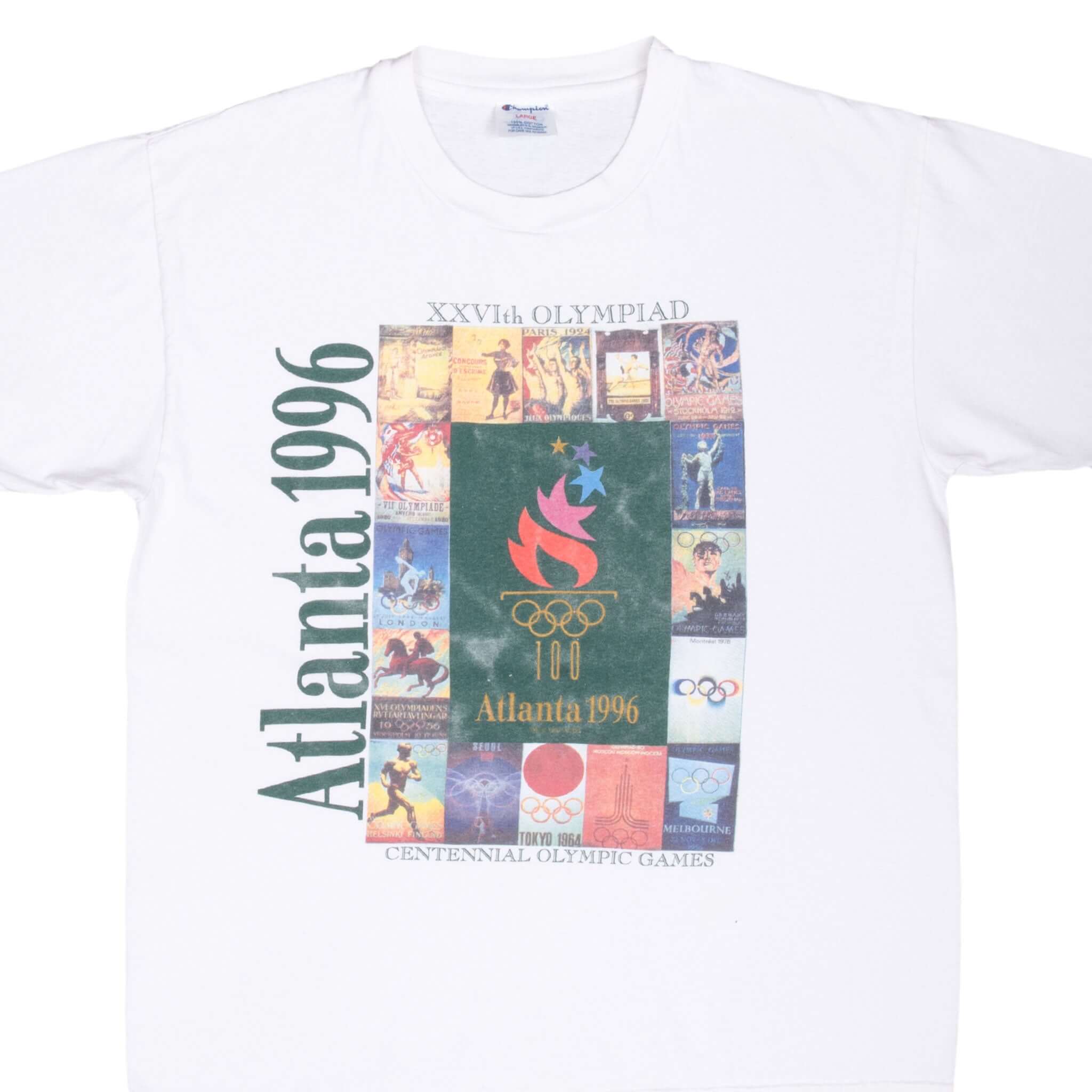 Vintage Champion Atlanta Olympics 1996 T-Shirt - Large Size - Men's Retro Sports Tee for Collectors & 90s Fashion Enthusiasts - Perfect for Casual Wear, Gym, and Nostalgic Outfits