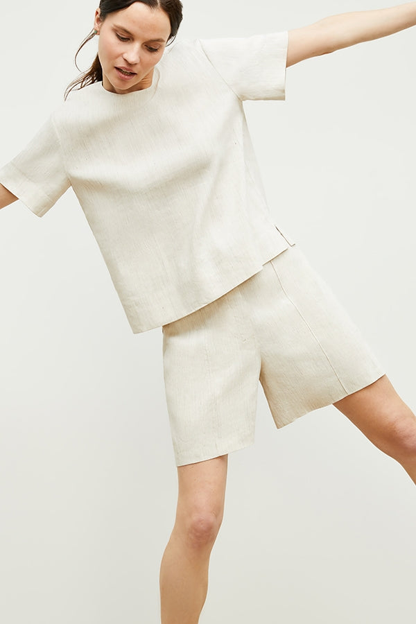 Caitlin Short Slubbed Stretch Linen Shorts in Natural - Comfortable & Stylish for Summer Outings, Beach Vacations & Casual Wear