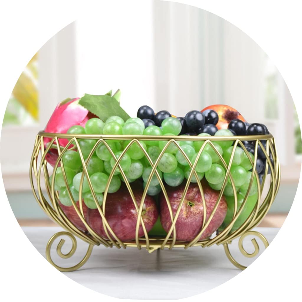 Elegant Wrought Iron Wire Fruit Bowl - Gold Kitchen Counter Basket for Fruits, Vegetables, Bread & Snacks - 28x15cm Home Decor for Dining Table, Workbench & Centerpiece Decoration - Perfect for Farmhouse, Rustic & Modern Kitchens