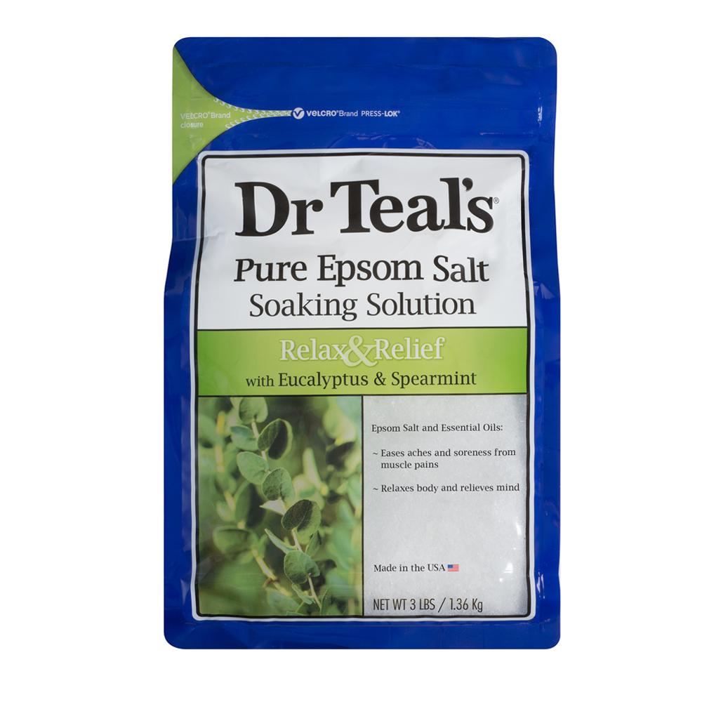 Dr Teal's Epsom Bath Salt with Eucalyptus & Spearmint - 3lb (1.36kg) for Relaxation, Muscle Relief & Stress Relief - Perfect for Spa, Self-Care & Post-Workout Recovery