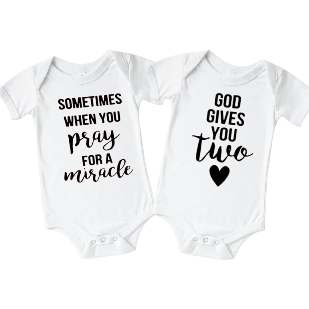 Praying For A Miracle God Gives You Two - Twin Baby Announcement Onesie | Pregnancy Reveal for Grandparents & Husband | Rainbow Baby Gift | Perfect for Gender Reveal Parties & Newborn Photos