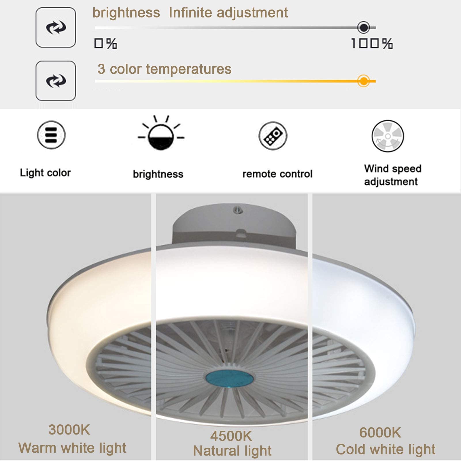 Smart RGB Dimmable LED Ceiling Fan with Bluetooth Speaker & Remote Control - 17.7
