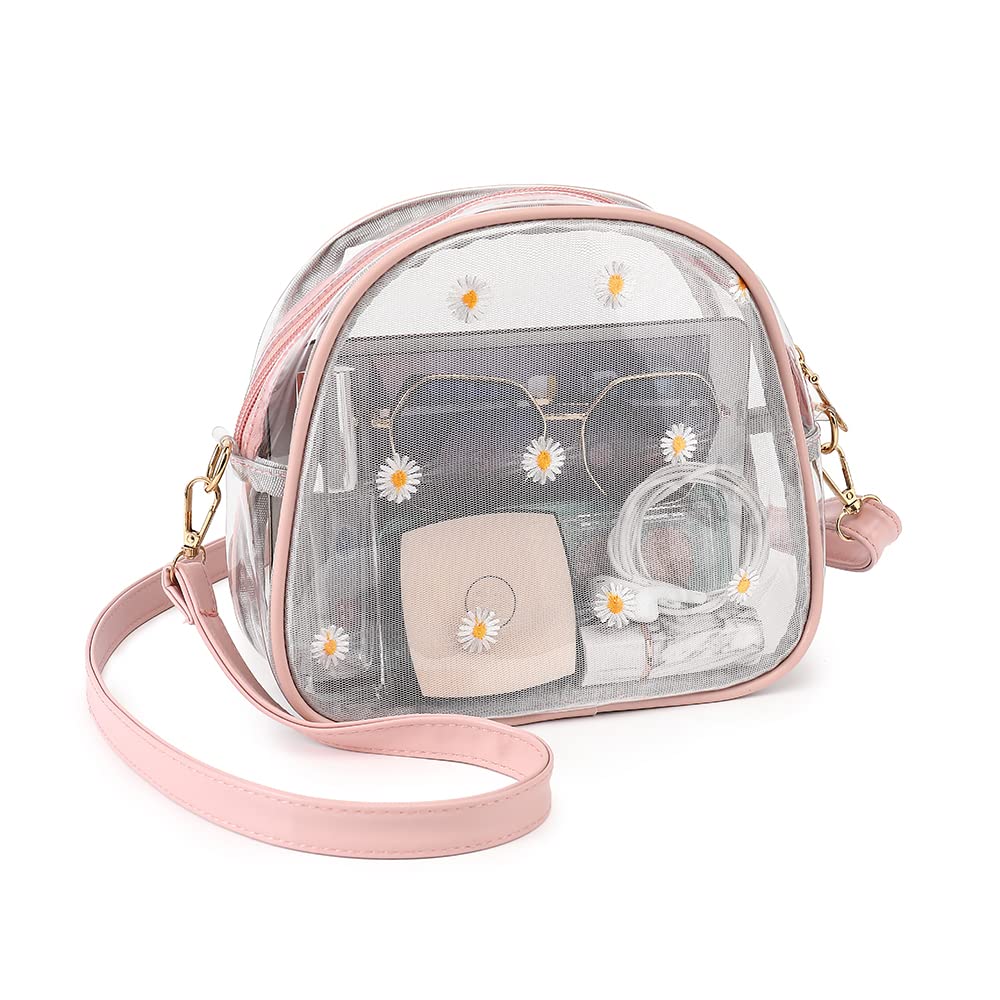 LOXOMU Clear Crossbody Bag for Women - Small Transparent Shoulder Purse, Stadium Approved See-Through Handbag for Concerts, Festivals & Travel