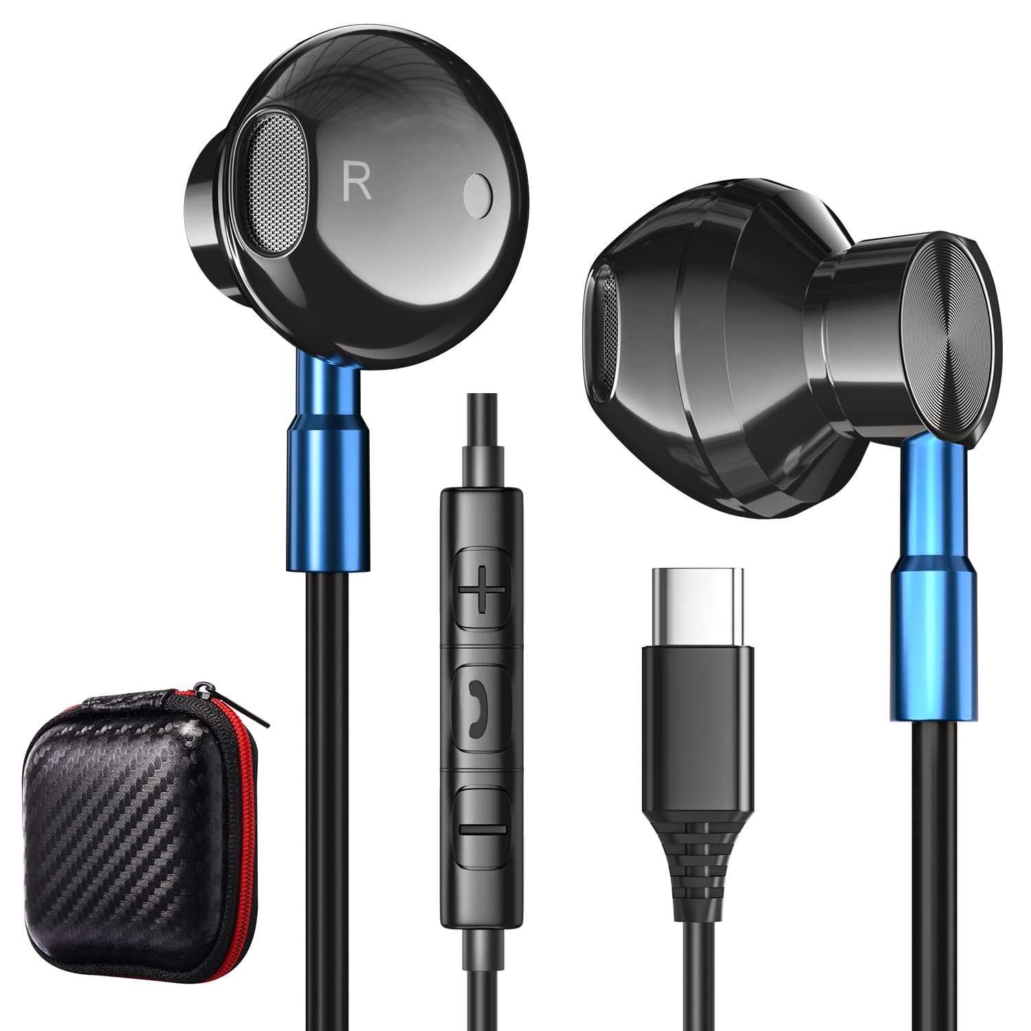 USB C Headphones with Microphone, Wired Earbuds for Samsung Galaxy S24/S23/S22/S21/A55/A35/A54/A53, iPhone 15/16, OnePlus 10/9/8T, Google Pixel 9/8/7 - HD Lossless Sound for Gaming, Workouts & Commuting
