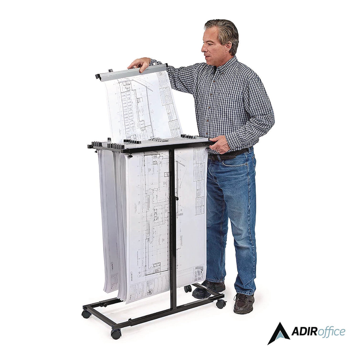 AdirOffice Steel Blueprint Storage Cabinet - Vertical Plan Center for Documents 15x27 to 47.25x57 Inches - Black | Office Organization & Architectural Drawing Storage Solution