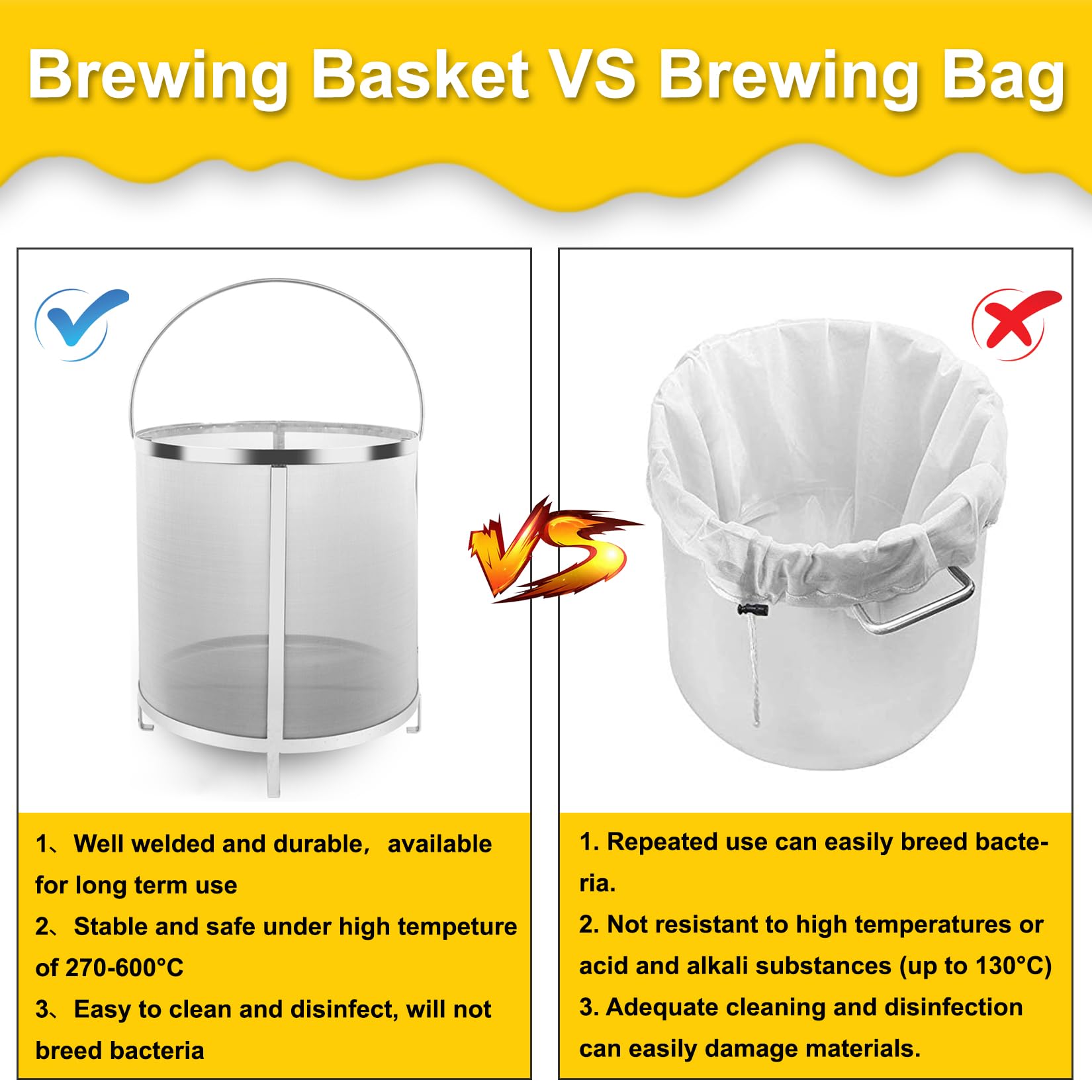 11.8×12.2 Inch (30×31cm) 300 Micron Mesh Homebrew Grain Basket Strainer - Premium Beer, Wine & Tea Brewing Filter for Hops, Kettle & Barrel - Perfect for Home Brewing, Craft Beer Making & Herbal Tea Infusion