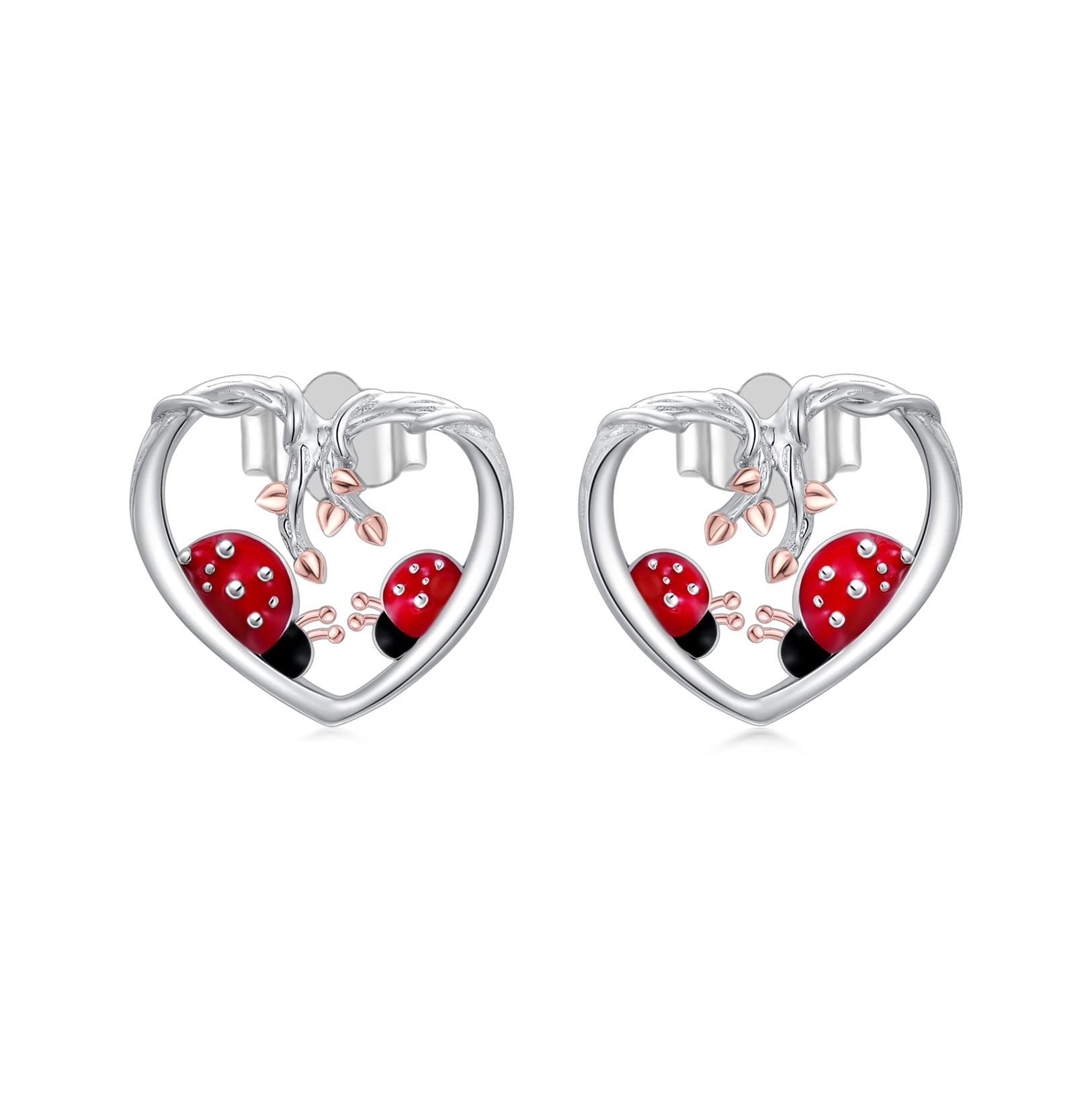 925 Sterling Silver Ladybug Stud Earrings for Women | Cute Ladybug Jewelry Gifts for Girls, Birthday, Christmas | Heart Tree of Life Design | Hypoallergenic Fashion Earrings for Daily Wear, Parties & Special Occasions